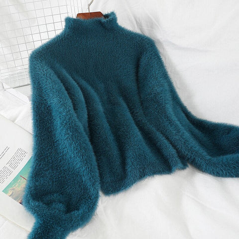 Fuzzy High Neck Sweater