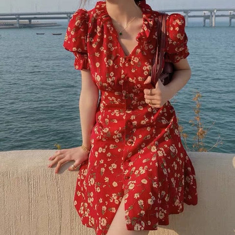 Floral Blossom Puff Sleeve Dress