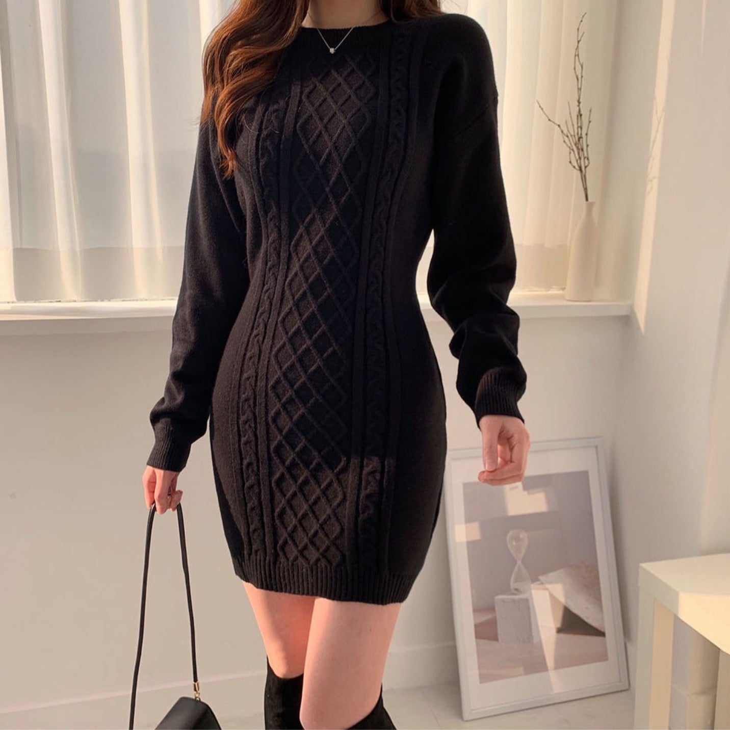 Ribbed Bodycon Mini Sweater Dress