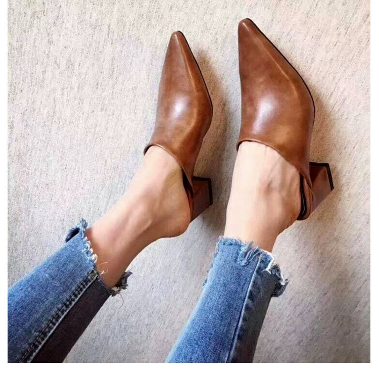 Low Heel PU Mules