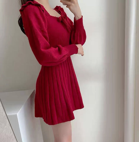 Ribbed Square Neck Mini Sweater Dress