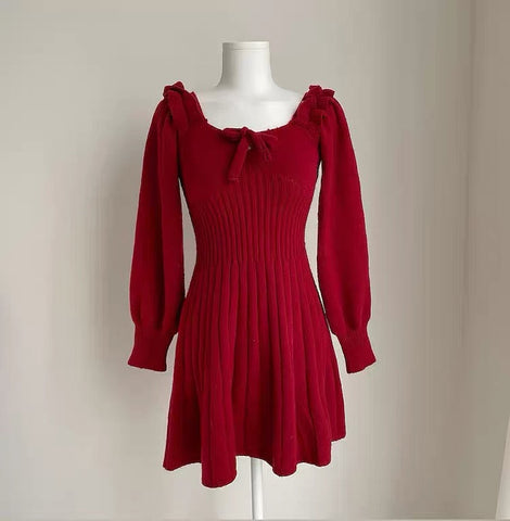 Ribbed Square Neck Mini Sweater Dress