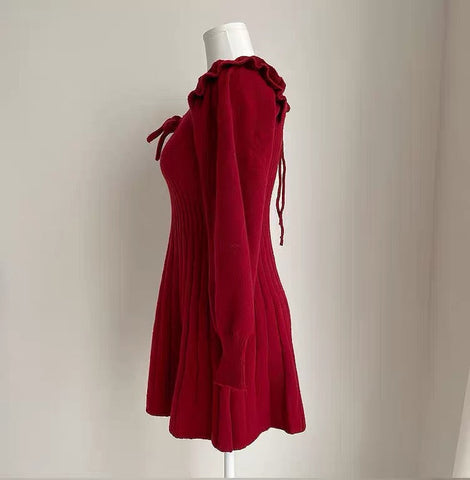 Ribbed Square Neck Mini Sweater Dress