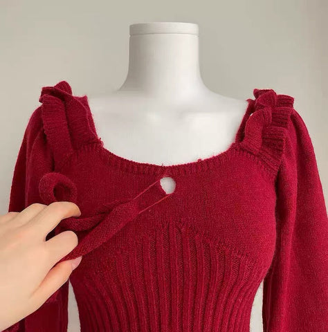 Ribbed Square Neck Mini Sweater Dress