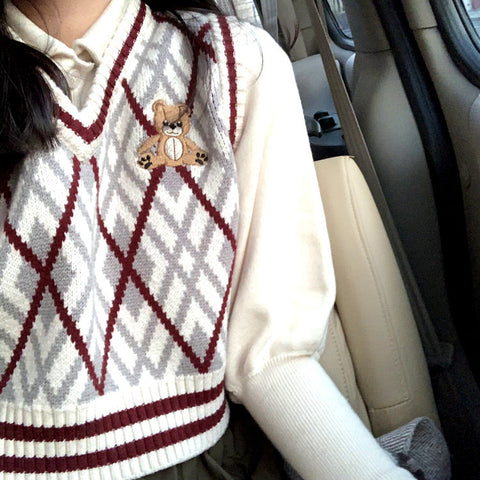 Bear Plaid Sweater/Vest