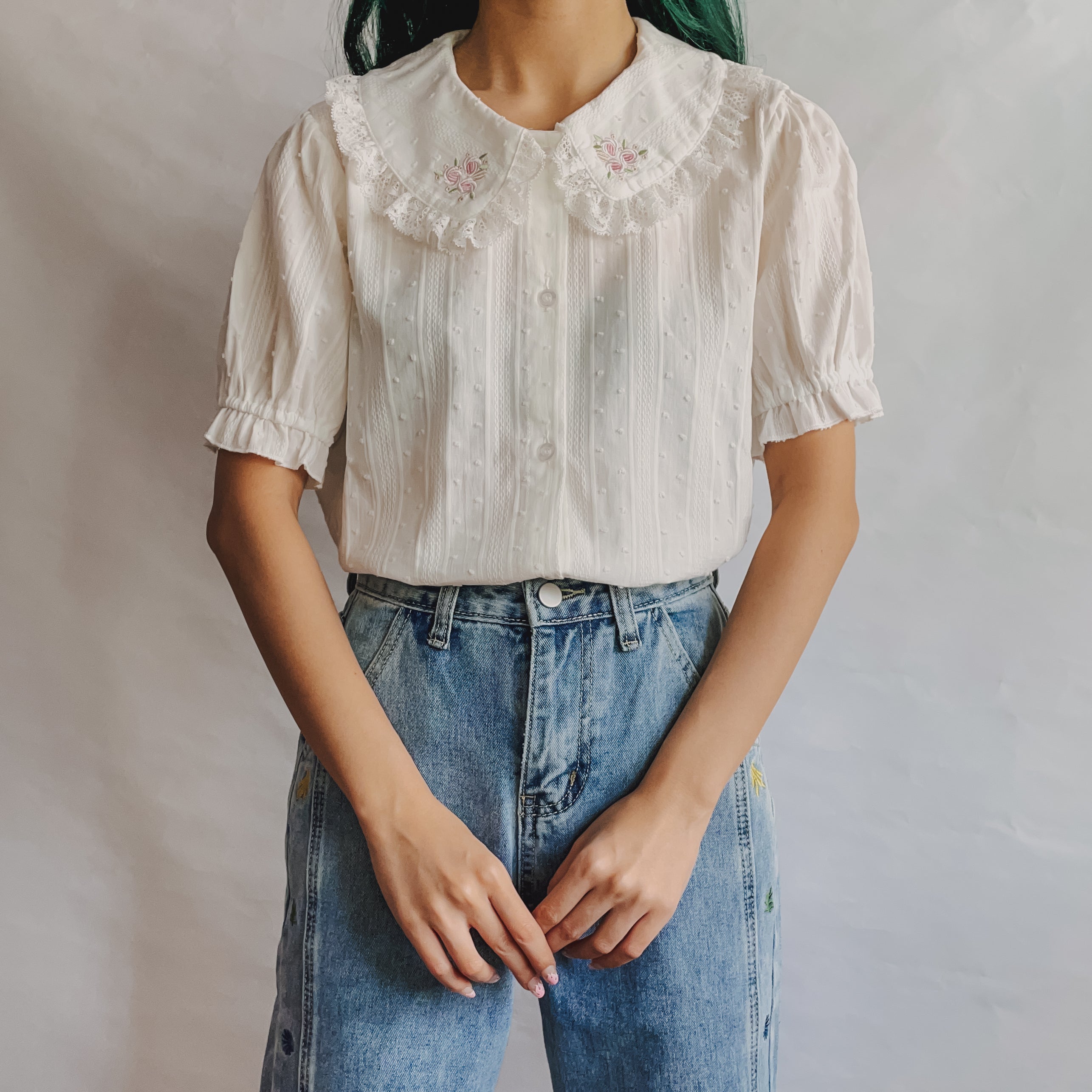 Camisa abotonada de Peter Pan con rosas