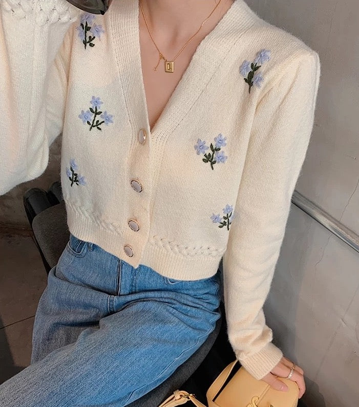 Ditsy Floral Embroidered Cardigan