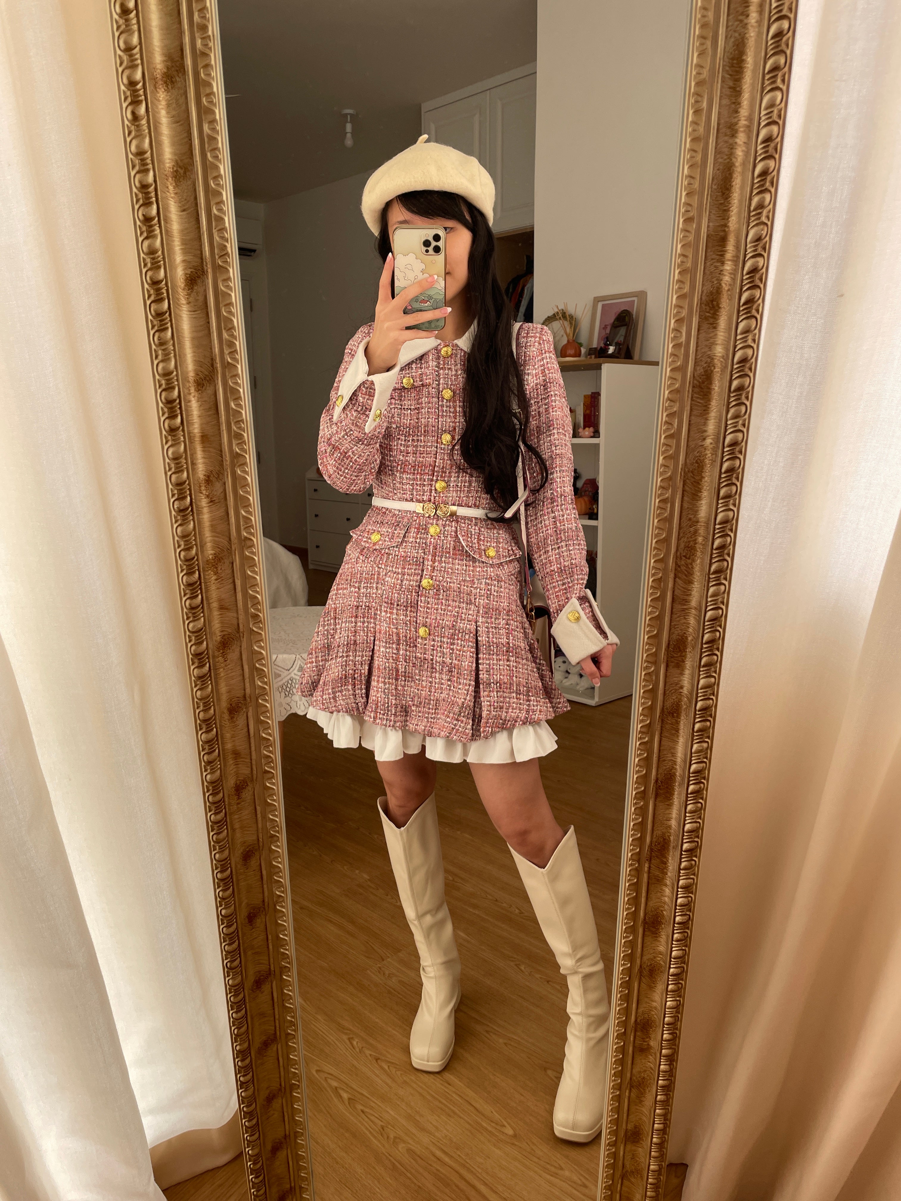 Vestido corto de tweed a cuadros coqueto