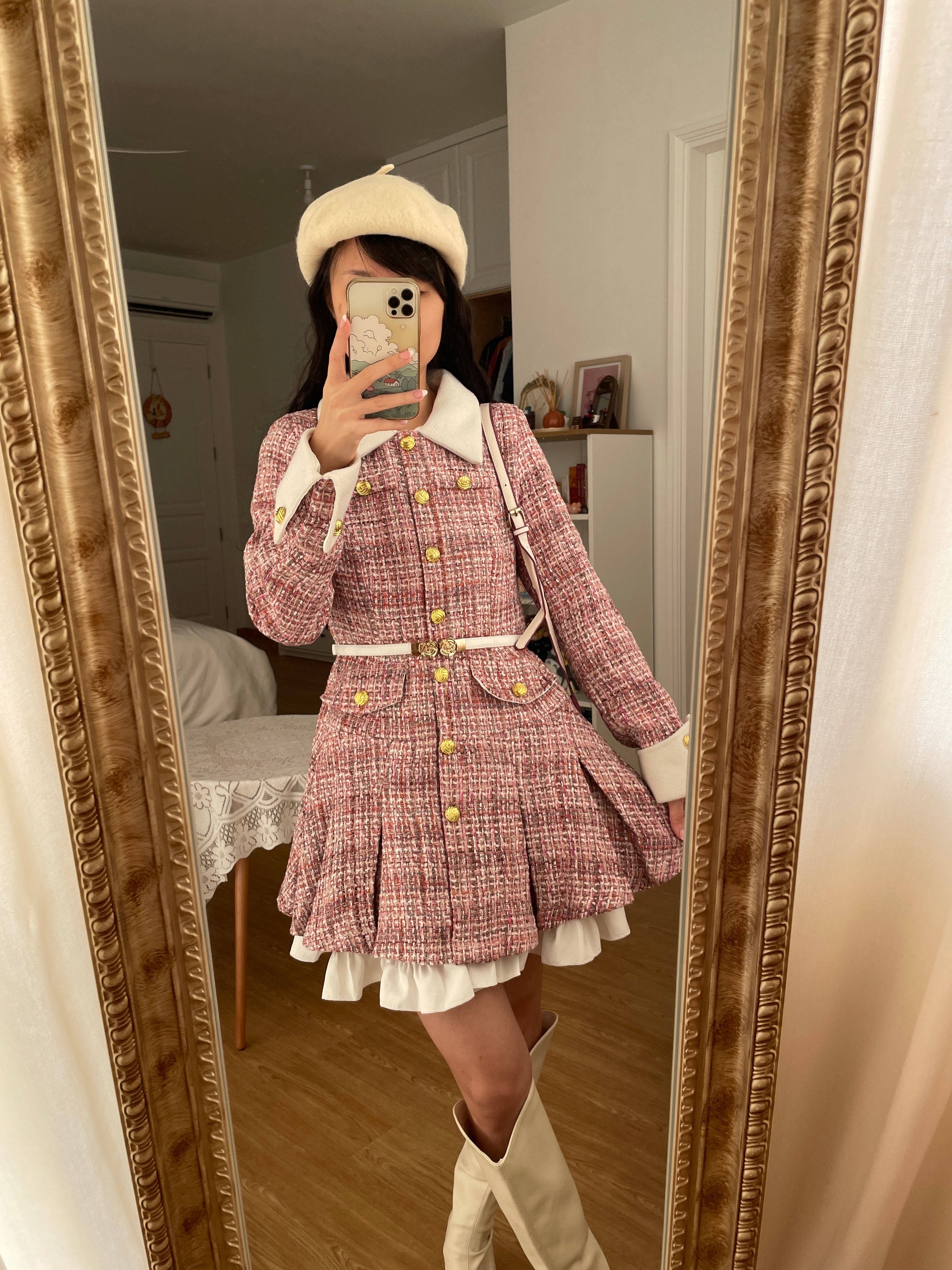Vestido corto de tweed a cuadros coqueto