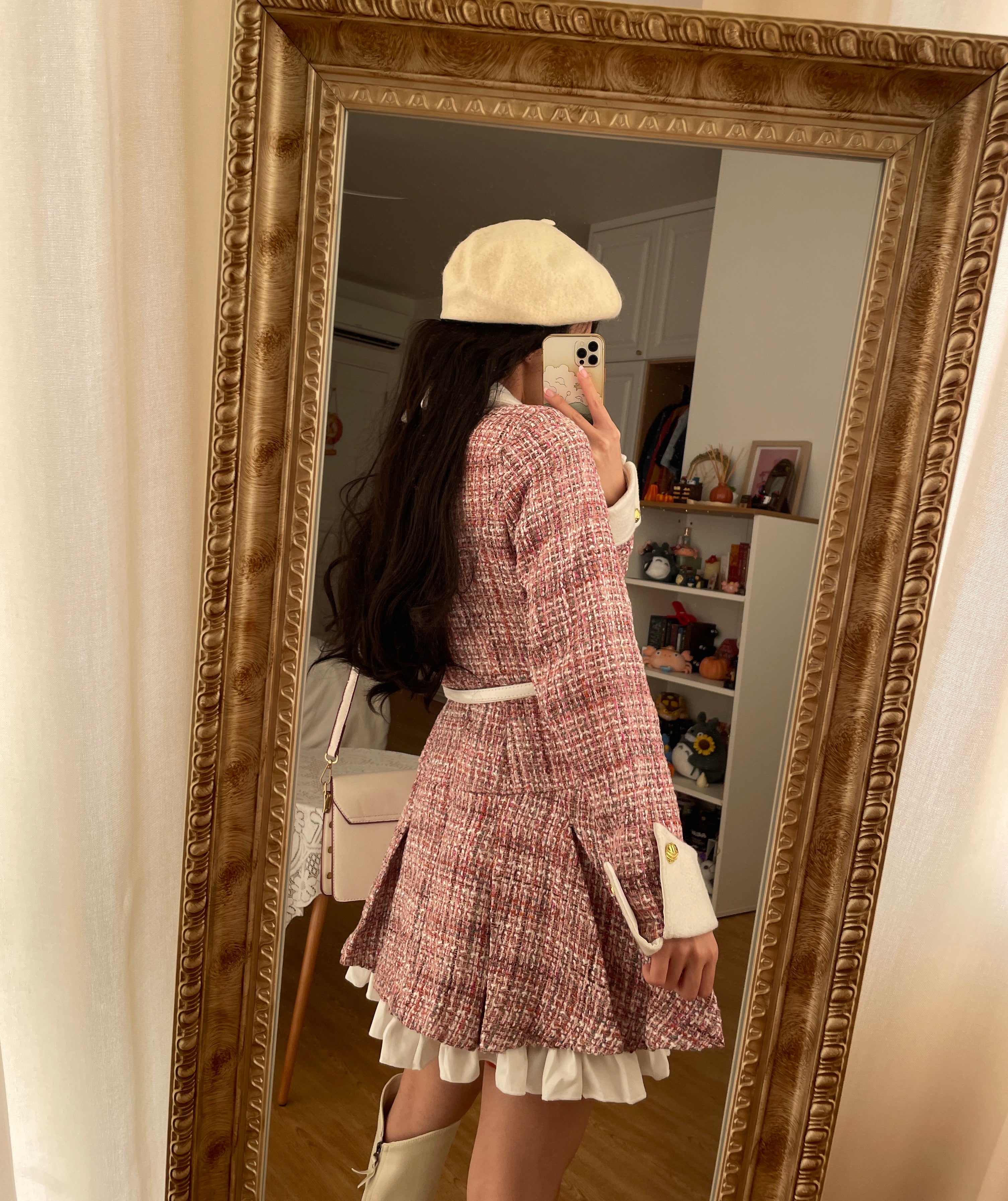 Vestido corto de tweed a cuadros coqueto