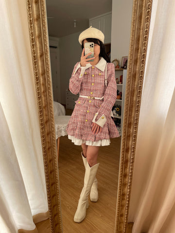 Vestido corto de tweed a cuadros coqueto