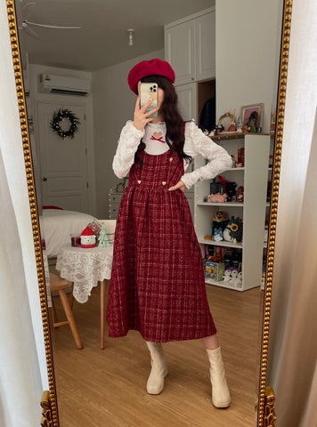 Sweet Apple Pie Plaid Pinafore Dress