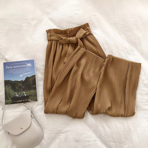 High Waist Pants With Bow Belt