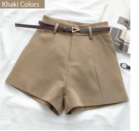 High Waist A-Line Belted Office Shorts Pants