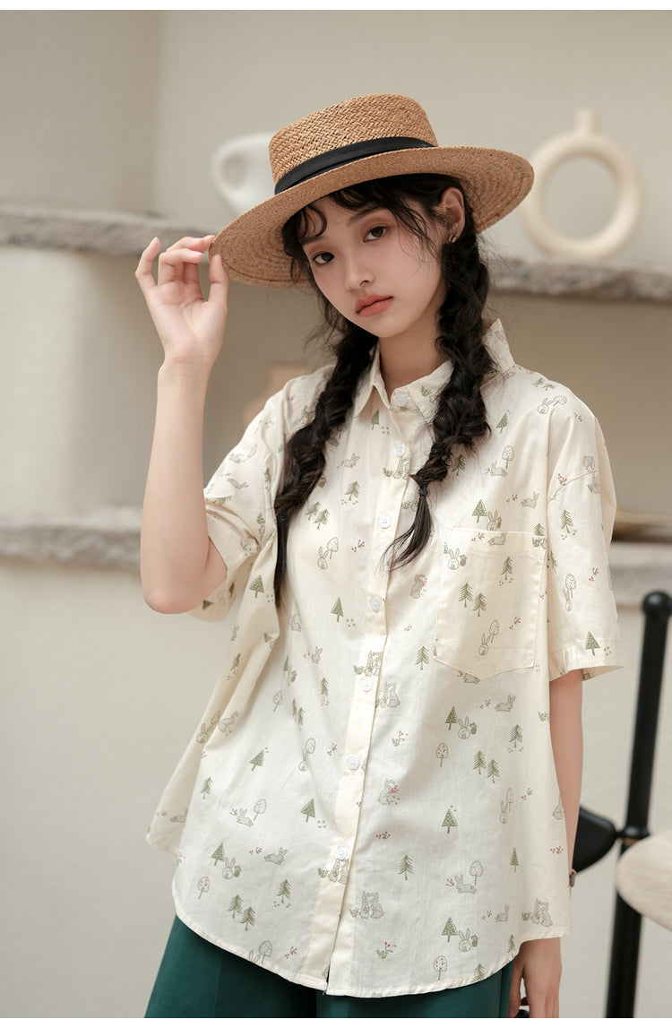 Boyfriend Forest Bunny Button Up Shirt