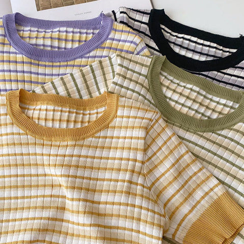 Short Sleeve Stripe Sweater
