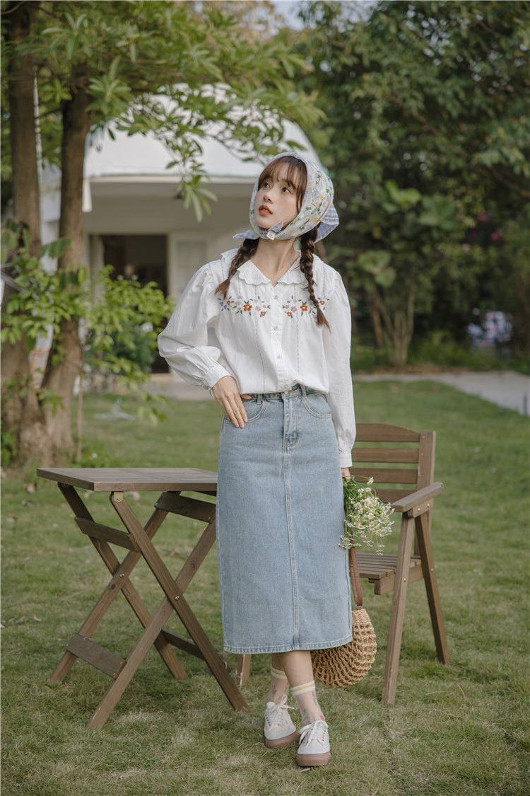 Falling Florals Embroidered Blouse