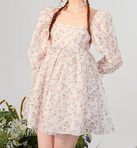 Vestido mini abullonado reversible Rose Tea