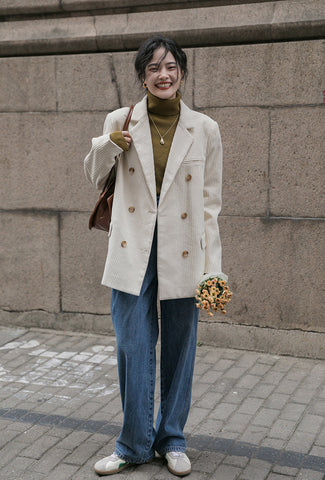 Corduroy Double Breasted Blazer Jacket