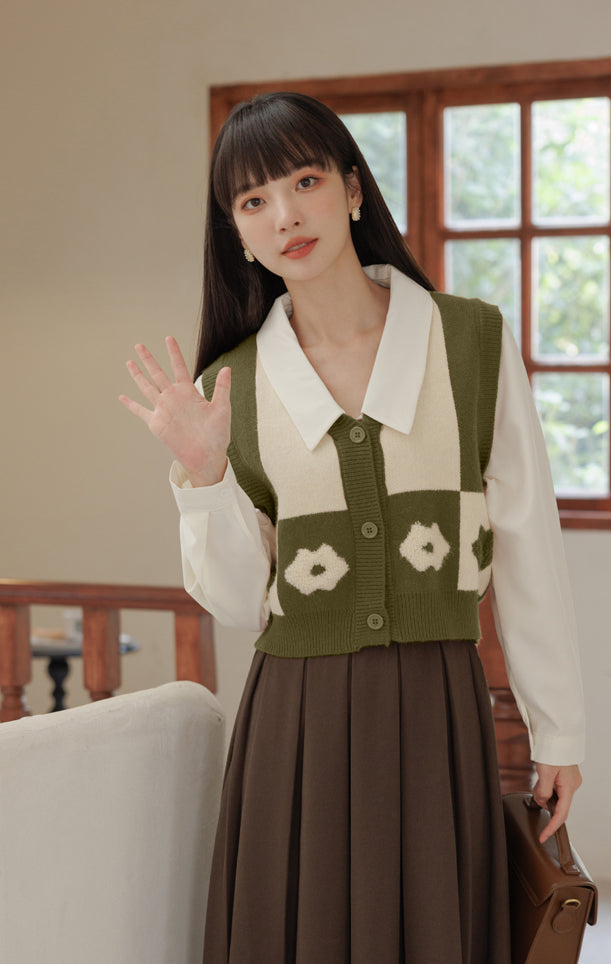 Chaleco retro Daisy con bloques de color y doble uso