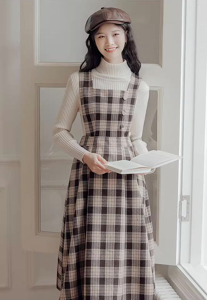 Academia Plaid Pinafore Dress