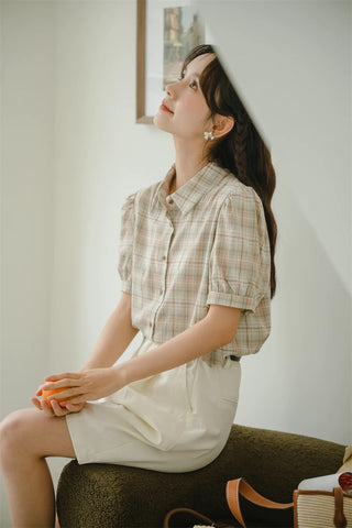 Strawberry Matcha Plaid Blouse