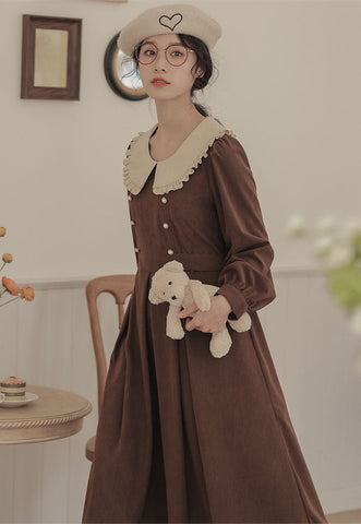 Corduroy Suede Peter Pan Midi Dress