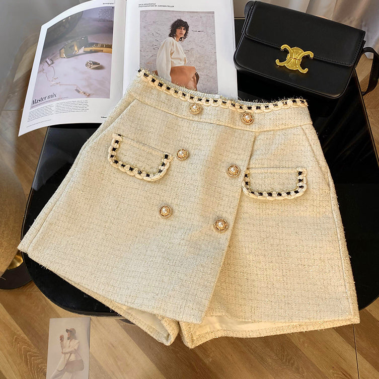 Pantalones cortos asimétricos de tweed preppy
