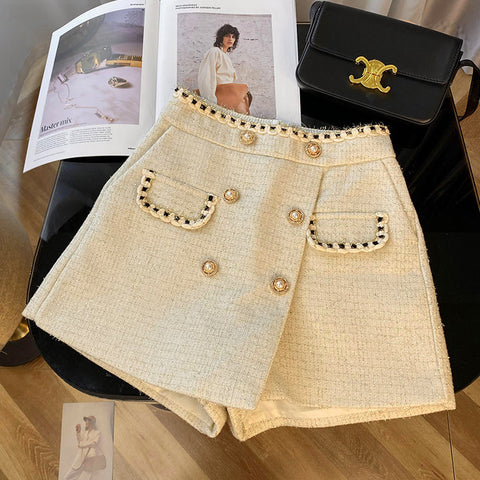 Pantalones cortos asimétricos de tweed preppy