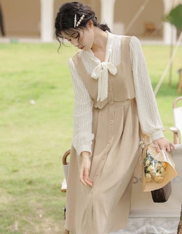 Scallop Button Up Twofer Dress