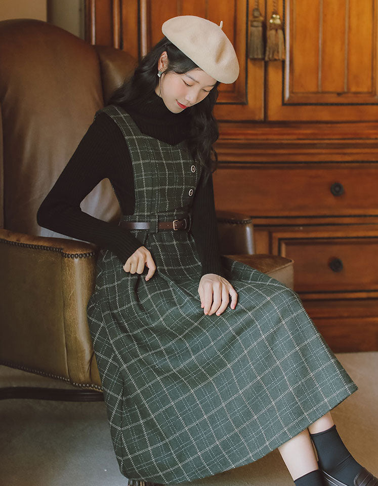 Plaid Pinafore Midi Dress