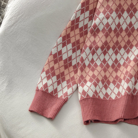 Argyle Plaid Knit Cardigan