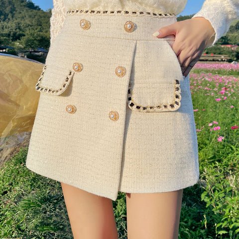 Pantalones cortos asimétricos de tweed preppy