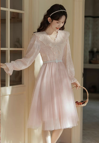 Midikleid aus Spitze und Tüll mit V-Ausschnitt