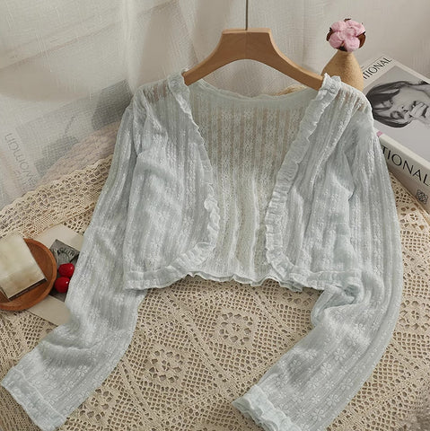 Transparente Strickjacke mit floraler Spitze