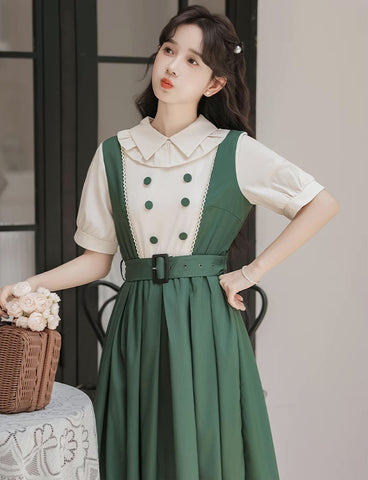 Lolita Kurzärmliges Midikleid mit Kunstlagen