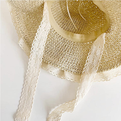 Lace Trim Straw Hat