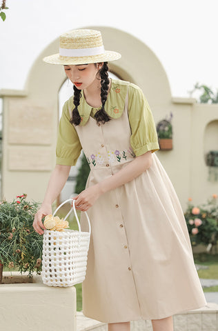 Wild Garden Button Pinafore Dress