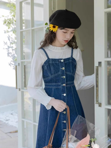 Midi-Camisole-Kleid aus Denim mit Knopfleiste