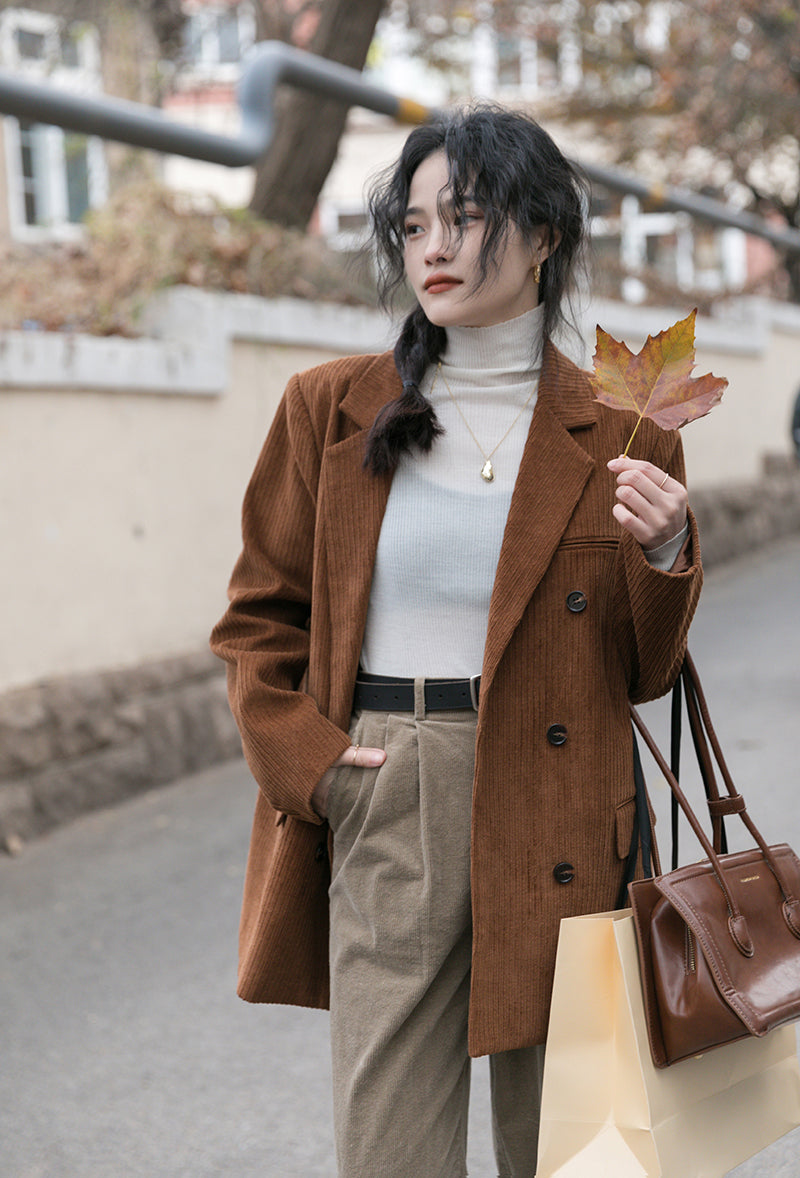 Corduroy Double Breasted Blazer Jacket