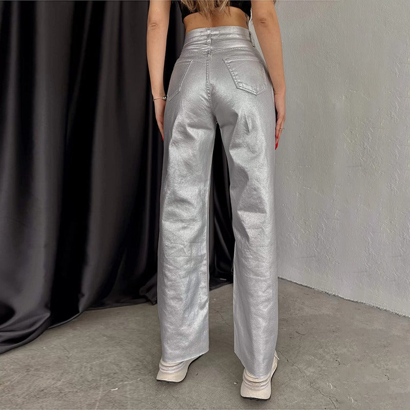 Pocket Loose Wide-leg Straight Trousers