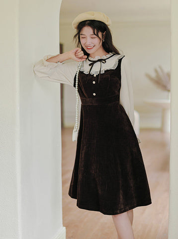 Frilly High Neck Corduroy Sweater Dress