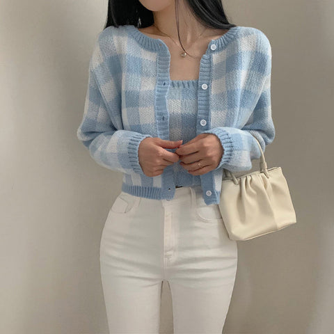 Gingham Cropped Cardi & Cami Set
