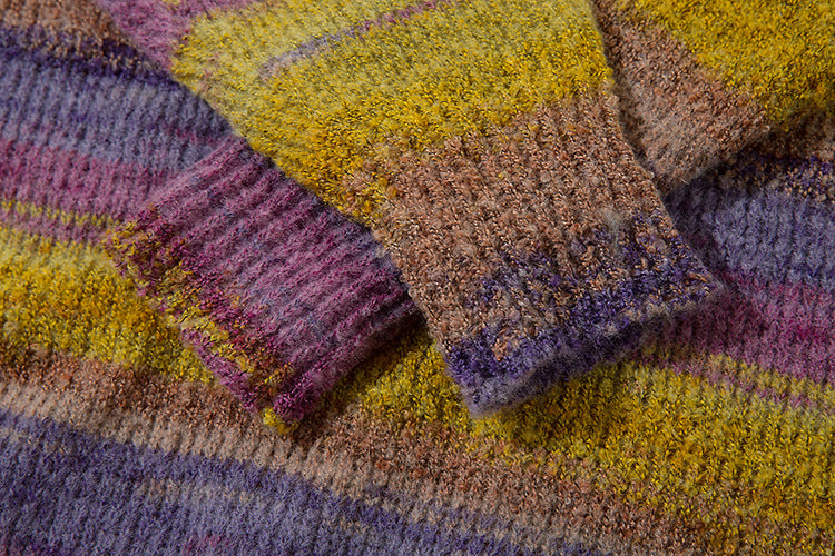 Vintage Color Block Striped Knit Sweater