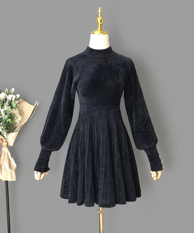 Fuzzy Puff Sleeve Sweater Dress