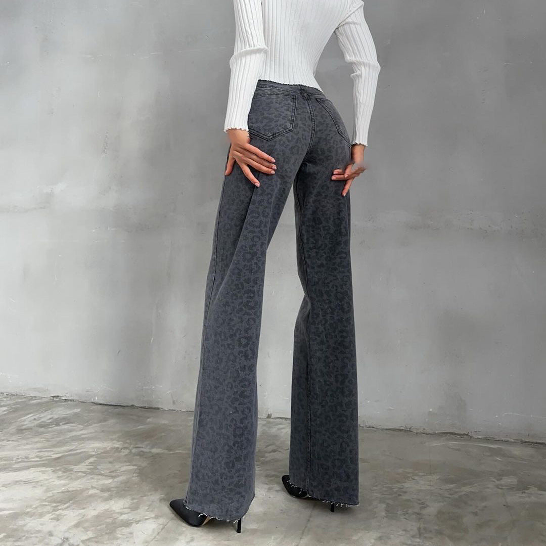 Washed Denim Slim Retro Distressed High Waist Jeans