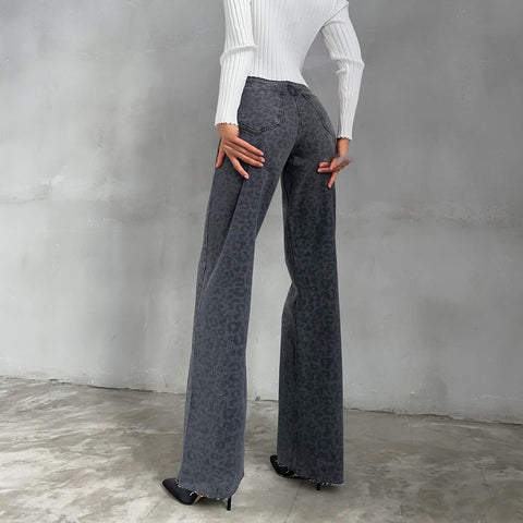 Washed Denim Slim Retro Distressed High Waist Jeans