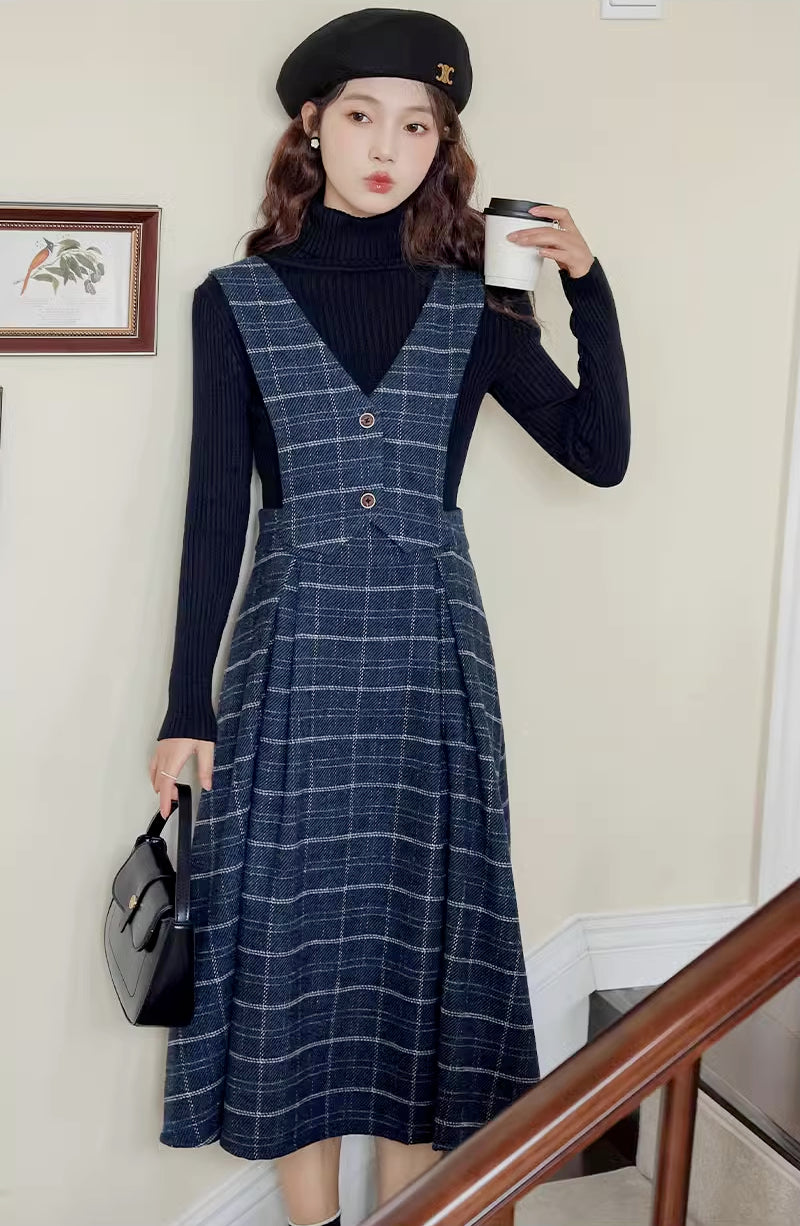 Vestido tipo pichi con chaleco a cuadros