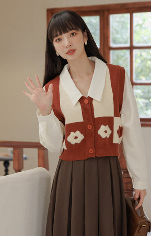 Chaleco retro Daisy con bloques de color y doble uso