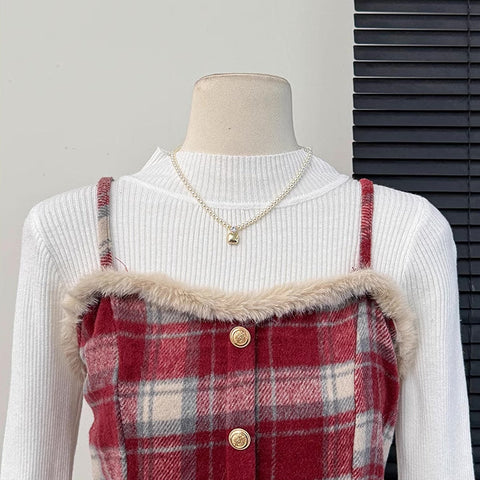 Fuzzy Plaid Midi Cami Dress